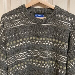 Jantzen Classics Men’s Crewneck Sweater XL Gray Olive White Fair Isle Pattern